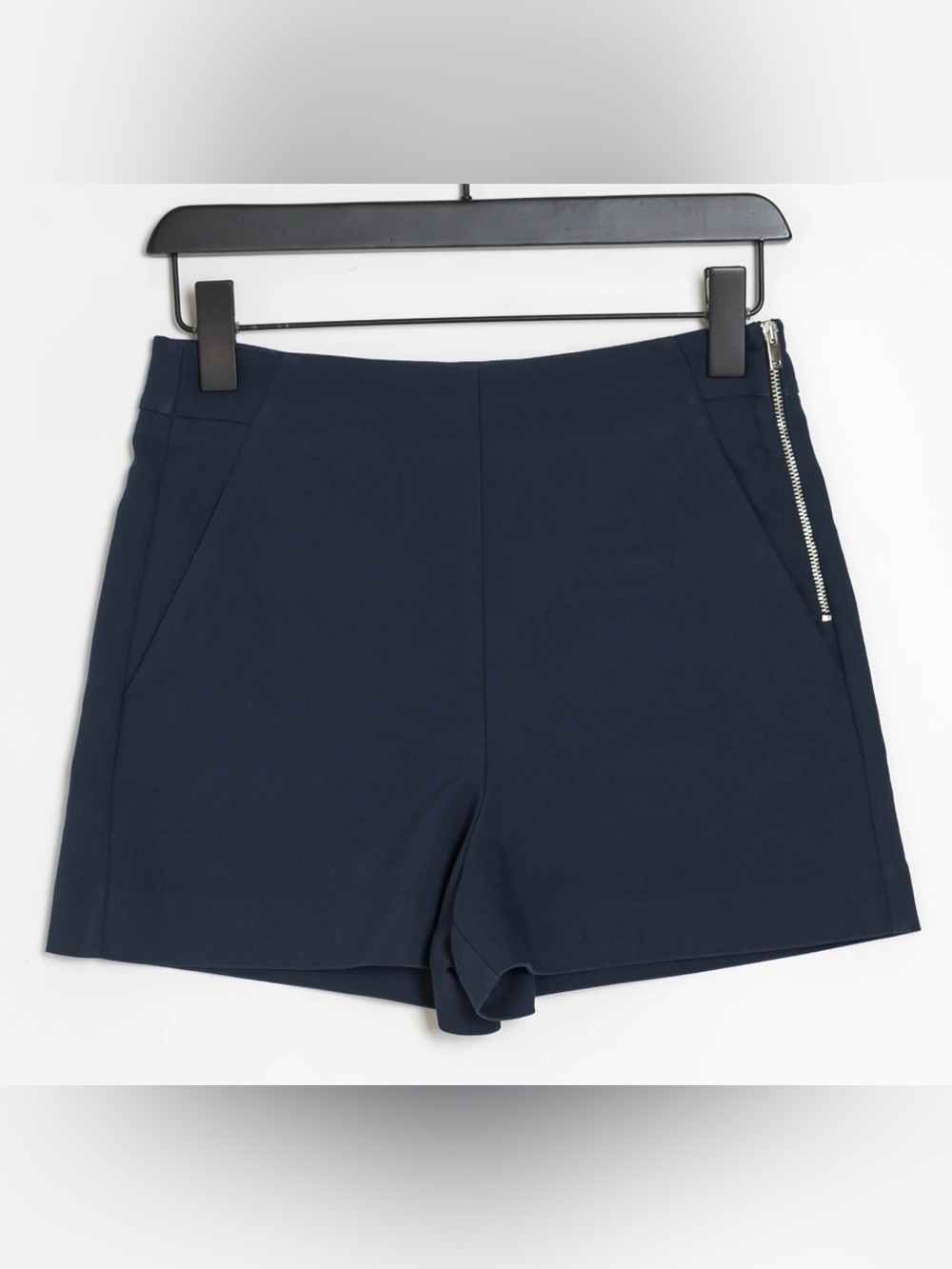 Zara Navy High-Rise Tailored Shorts with Side Zip